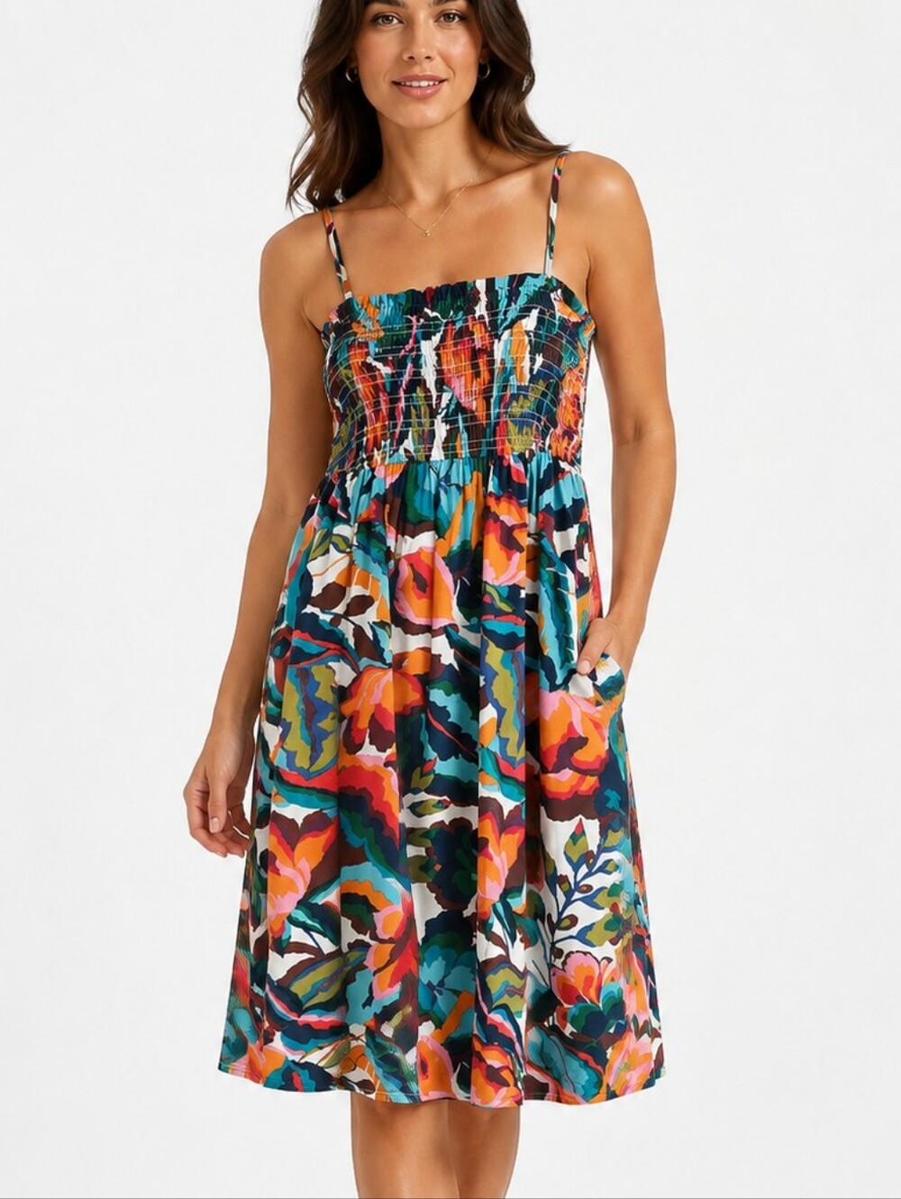 Maurices Dress Tropical Floral Smocked